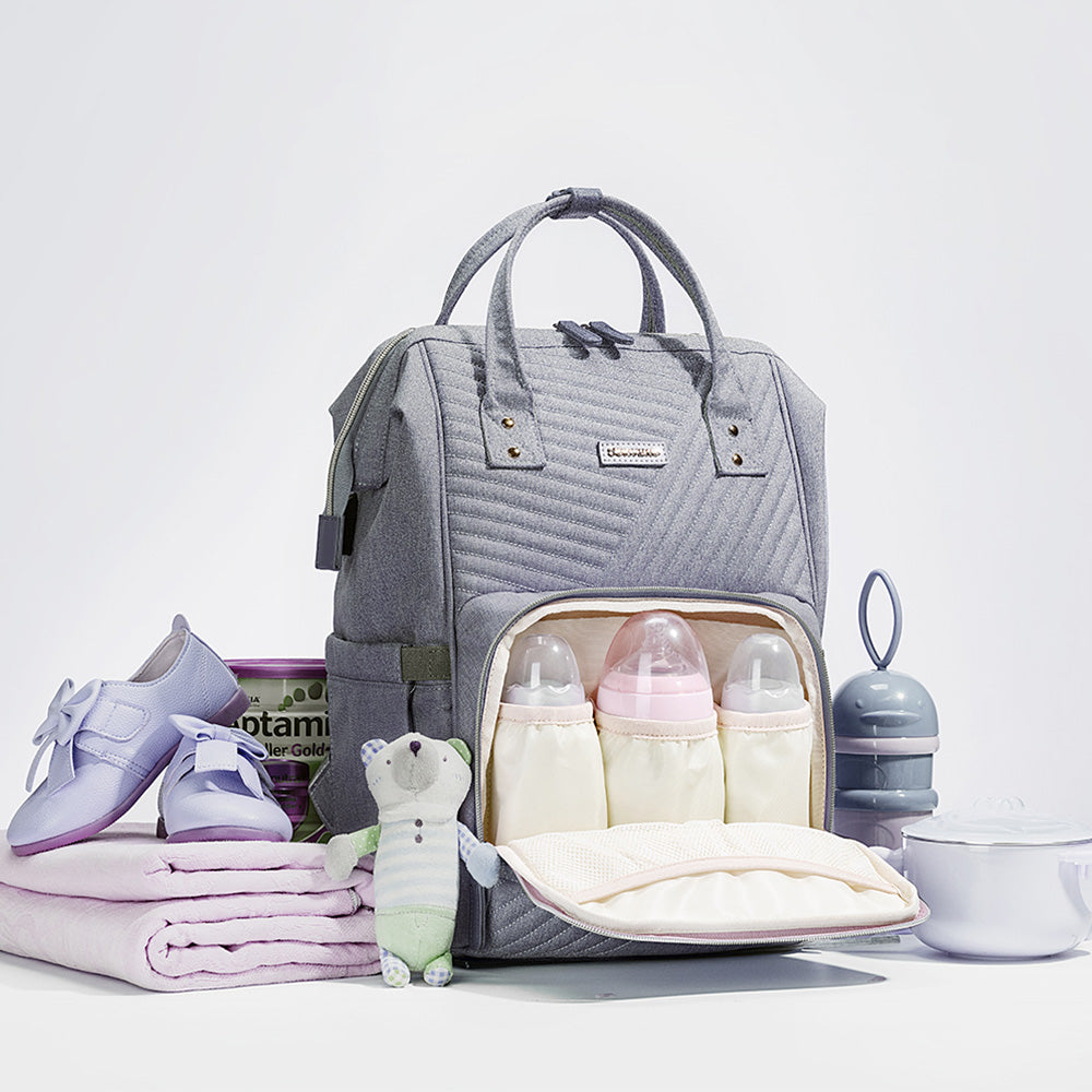 Waterproof Diaper Bag Backpack with USB Port & Stroller Straps | Multi-Compartment Organizer